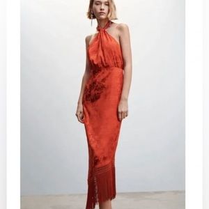 Rare blogger favorite Mango silk fringe dress